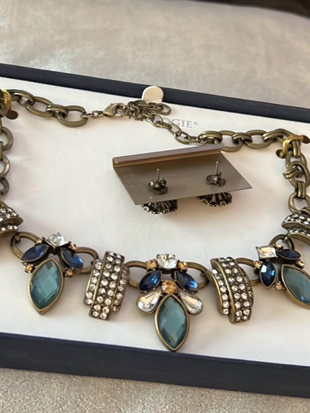 Mythologie Blue Teal Crystal Bib Necklace